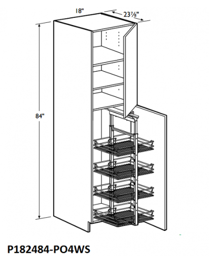 Madrid Cherry Tall Pantry Cabinet 84" High - 2 Doors, 1 Fixed and 2 Adjustable Shelves with 4 Wire Shelf Pullout