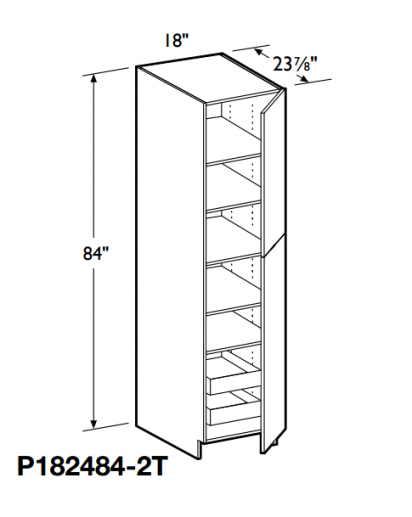Madrid Bianco Tall Pantry Cabinet 84" High - 2 Doors, 1 Fixed and 4 Adjustable Shelves with 2 Rollout Trays