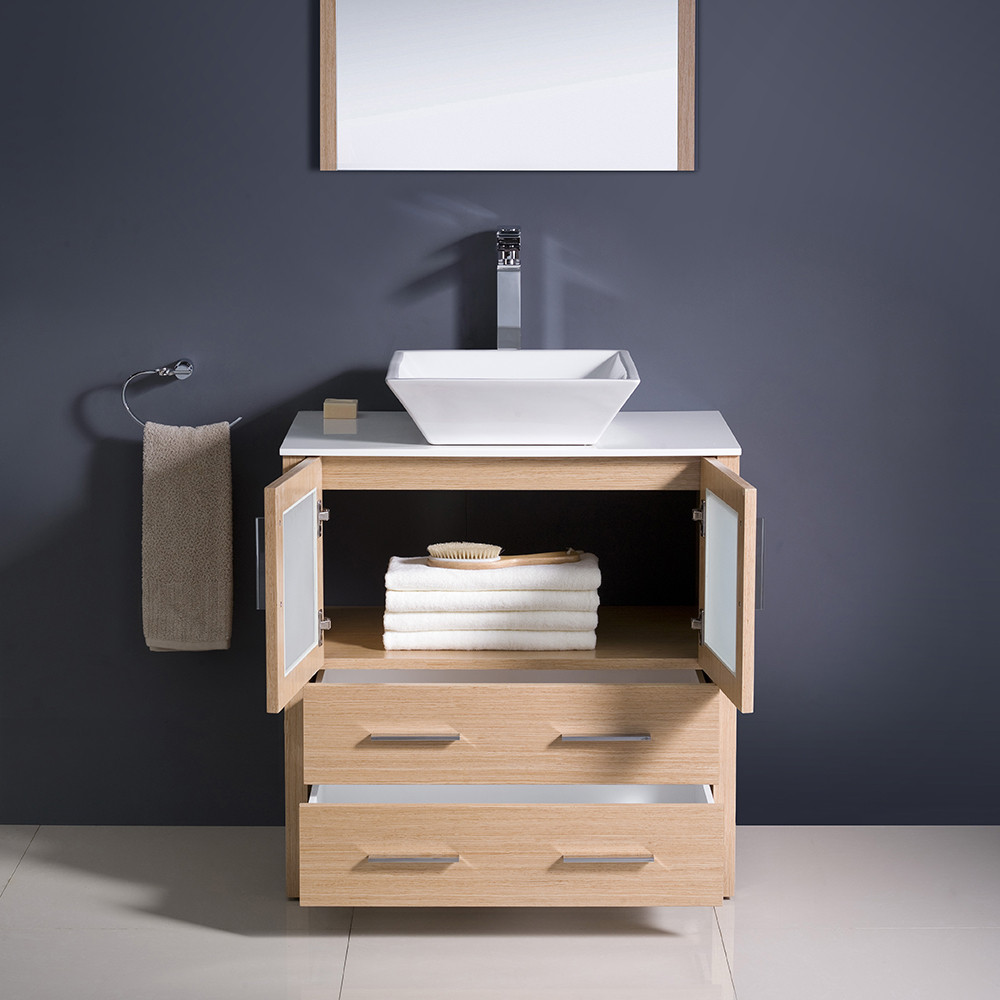 Fresca Torino 30 Light Oak Modern Bathroom Vanity W Vessel Sink Cabinet Champ